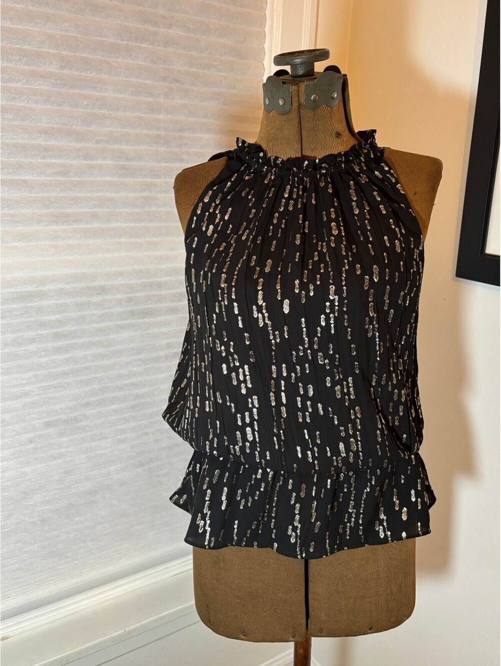 Ramy Brook Women's Black Metallic Print Halter Blouse Size Small (2186)